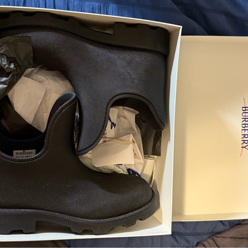 Burberry Black Textured Slip-On Rain Boots